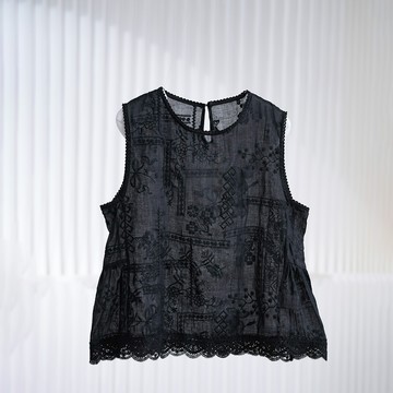 滿幅刺繡蕾絲下擺苎麻背心776720