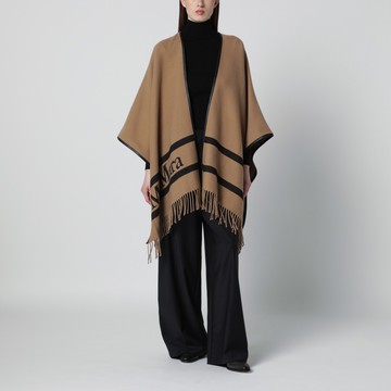 Camel jacquard wool poncho