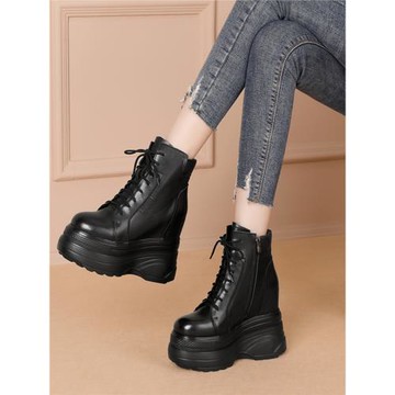 超高跟馬丁靴2025秋冬新款加絨厚底坡跟14cm內增高女鞋恨天高短靴