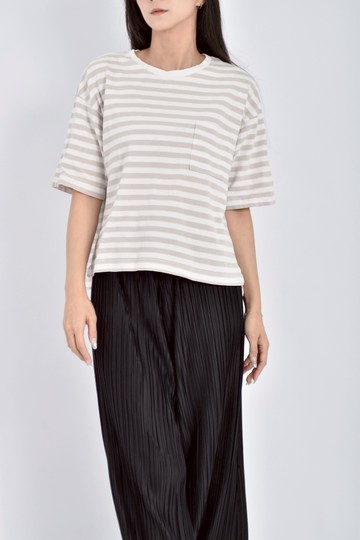 加購優惠(L) muji修身短版棉質純棉條紋白色短袖上衣