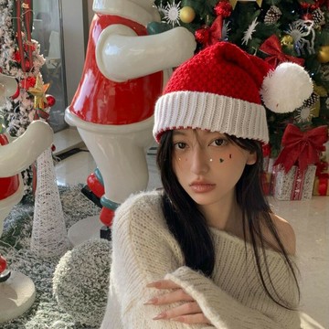 圣誕節裝飾毛線帽子禮品禮物成人大人圣誕老人紅色綠色條紋針織帽