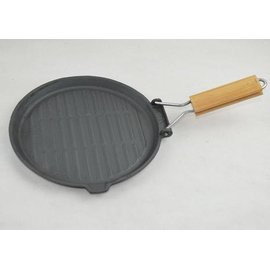 【煎盤-鑄鐵-黑色圓形-平底-摺疊把手-20】鑄鐵煎盤煎蛋盤 平底鍋 牛排煎鍋 披薩烤盤 無塗層(直徑22.5底部直徑20高1.8cm左右)-8001018