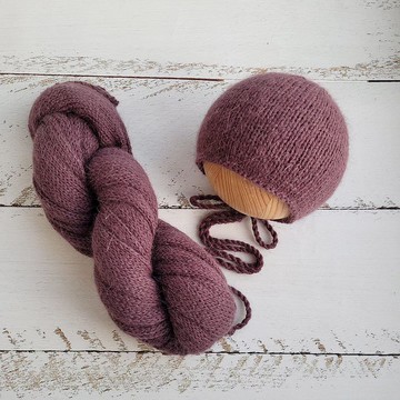 深紫色蓬鬆新生兒帽，帶包裹、針織拍照道具