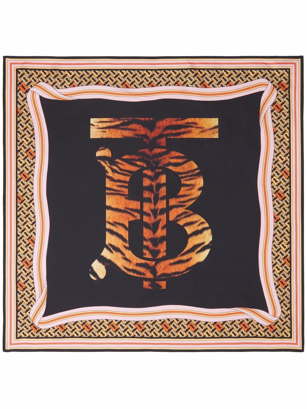 Burberry - tiger monogram-motif square scarf - unisex - Silk - One Size - Orange