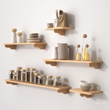 實木牆上免打孔機頂盒路由器牆壁掛架客廳臥室床頭一字隔板置物架