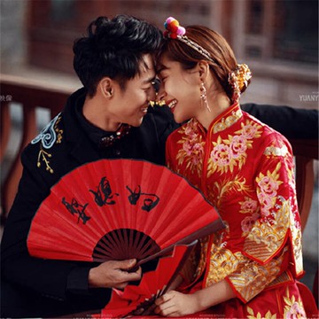 新古裝折扇影樓攝影道具個性扇子婚紗攝影拍照中國風結婚伴郎迎親