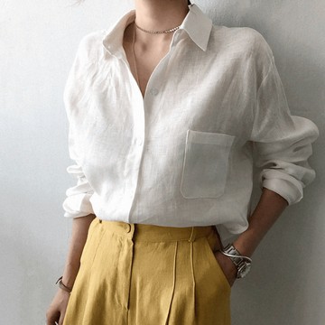 9th street 小眾設計棉麻襯衫｜港風休閒寬鬆外搭上衣 (預購)