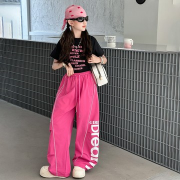 【中大女童/親子裝】簡約字母印花上衣+個性彎刀褲套裝