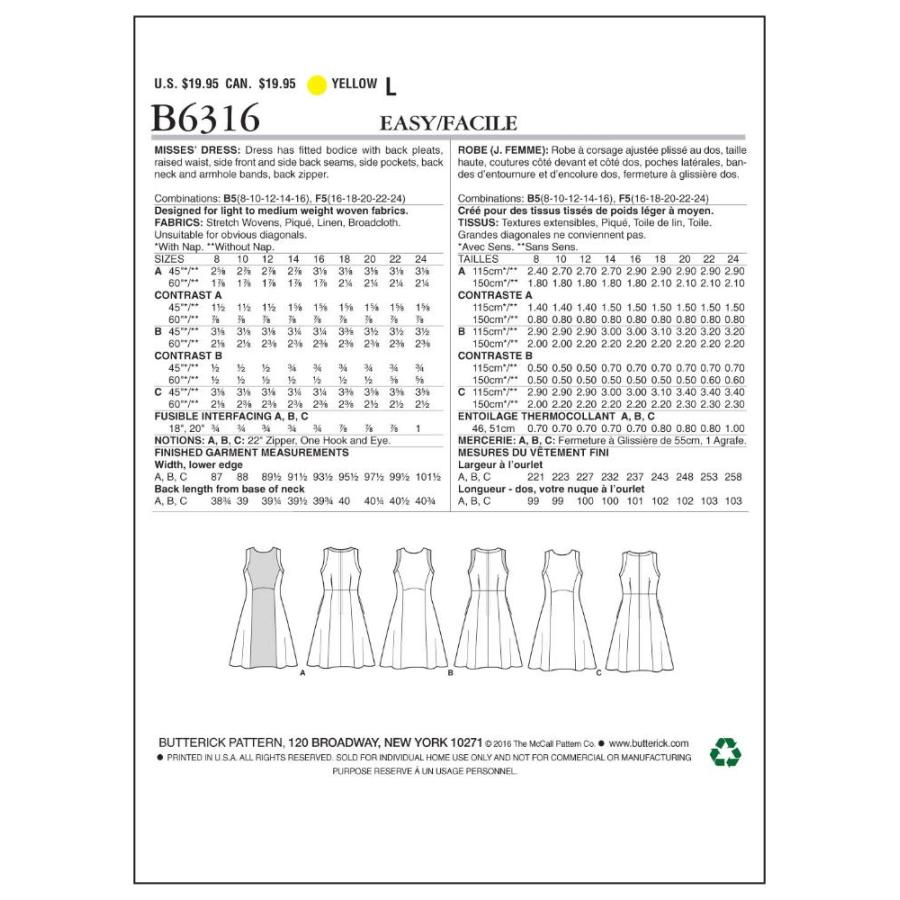 Butterick Patterns B6316 Misses' Sleeveless Fit and Flare Dresses, Size B5