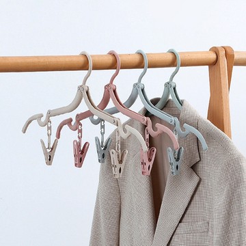 【帕斯特收納生活】5入-可折疊旅行晾衣架 附衣夾 曬衣架 吊衣架 掛衣架 夾子 旅行露營 摺疊 曬衣夾(衣架)