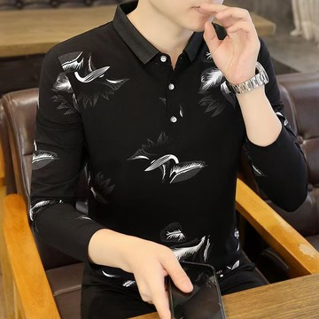 新品【秋冬】純棉上衣男士長袖T恤韓版修身翻領POLO衫中青年潮流帥氣百搭上衣