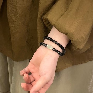 手鍊 手縺 天然雙眼銀耀石雙圈新款小眾時尚手串男女水晶黑曜石轉運佛珠手鏈