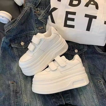 品牌增高8cm魔術貼小白鞋女真皮2025秋冬新款厚底休閑百搭板鞋