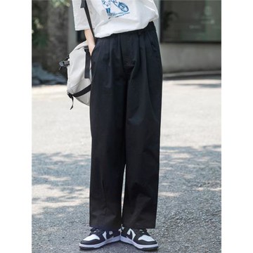 角舍2025春夏新款寬松高腰窄版直筒褲小個子松緊腰工裝休閑褲女士