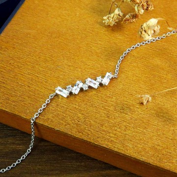 波光粼粼 925純銀手鍊 方形排鑽 白K金色款 女生手鍊