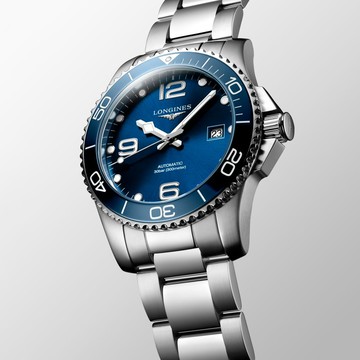LONGINES 浪琴 深海征服者浪鬼陶瓷潛水機械錶-藍x銀/41mm L37814966