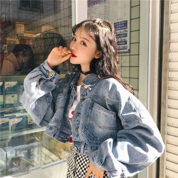 2021初秋新款韓版蝙蝠袖牛仔外套女復古百搭寬松長袖短款小個子潮