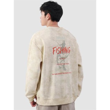 NINPURE 美式潮牌印花圓領衛衣男2025秋季新款寬松大碼內搭打底衫