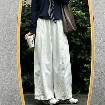 本土出貨 闊腿褲 鬆緊褲 長褲女 休閒褲 日系白色氣球褲長褲闊腿褲原宿風顯瘦遮胯寬復古百搭慵懶風休閒褲U2 R