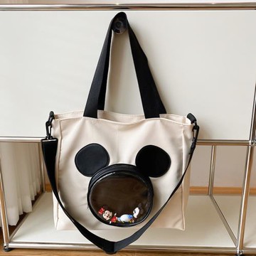 夏季2024新款可愛卡通單肩包透明大容量帆布包百搭少女時尚手提包