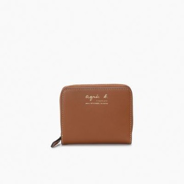 agnes b.Voyage 皮革 雙折 短夾 棕色