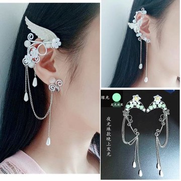 輕古風耳環手工精靈耳夾超仙流蘇耳墜青丘狐同款耳飾無耳洞耳掛