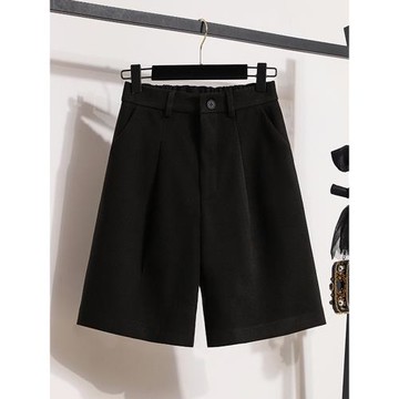 黑色毛呢休閑短褲女2026秋冬新款大碼胖mm高腰寬松顯瘦五分闊腿褲