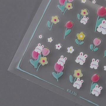 🚚台灣出貨 美甲飾品貼紙日系卡通花花兔子兒童可用春夏多巴胺新款美甲貼紙ccd相機貼裝飾