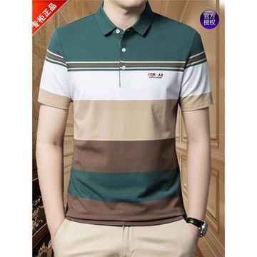 GABBANIE2025夏季新款男士條紋短袖polo衫t恤中年翻領純棉半袖
