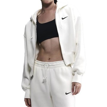 Nike PHNX FLC LSE Crop FZ 女款 米白色 寬鬆 短版 刷毛 連帽 外套 HJ0941-133