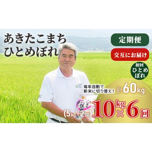 ふるさと納税 秋田県 にかほ市 〈定期便〉 あきたこまち＆ひとめぼれ 食べ比べ 白米 10kg(5kg×2袋)×6回 計60kg 6ヶ月 交互にお届け 初回 ひとめぼれ 令和5年…