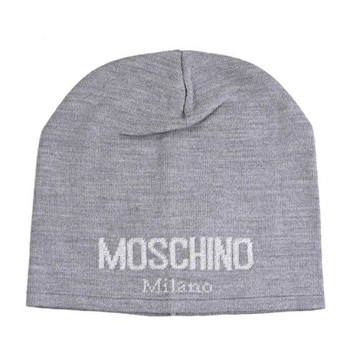 MOSCHINO 65294 經典LOGO銀蔥羊毛混紡針織毛帽.灰
