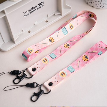 可愛咖啡曲奇插畫 短款腕繩長款手機掛脖繩 卡套 工牌套