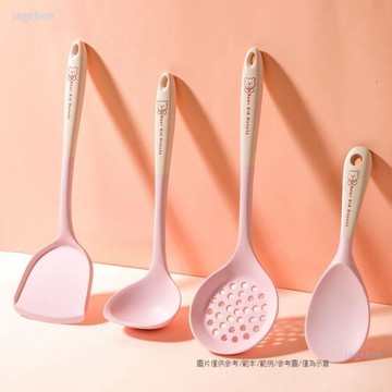 臺灣-出貨🔥【藝雅璐】可愛熊粉白硅膠鍋鏟家用耐高溫食品級炒菜鏟勺子廚具套裝