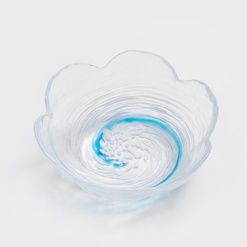 【WAGA】 津輕 日製手作 14cm 片花玻璃碗│水藍│單品