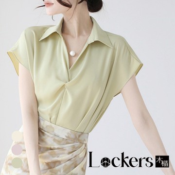 【Lockers 木櫃】秋季扭結珍珠鍊雪紡上衣 L112082107