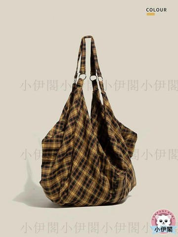 側背包 肩背包 個性布袋子托特包女新款格子多種背法大容量雙肩包單肩斜挎包=大包/單肩包/背包/其他包包