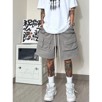 美式潮流高街多口袋工裝機能重磅寬松短褲男寬松休閑運動中褲沙灘