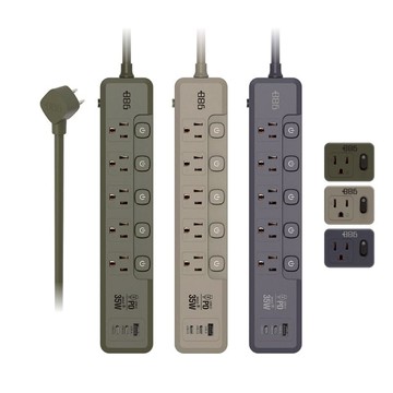 超值組 5開5插 PD 35W 快充延長線 1.8米 V2 + 1開1壁插 V2 軍綠組合