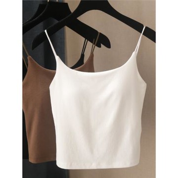 新款純色棉料吸汗透氣露背打底上衣帶胸墊無袖性感內搭短款吊帶女