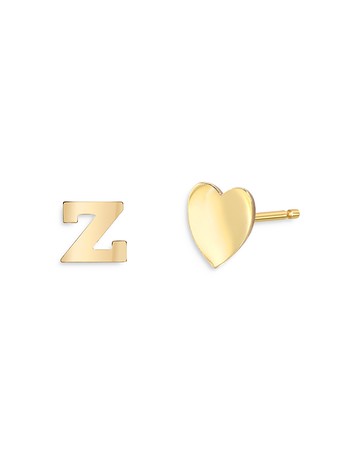 Zoe Lev 14K Yellow Gold Heart & Initial Stud Earrings