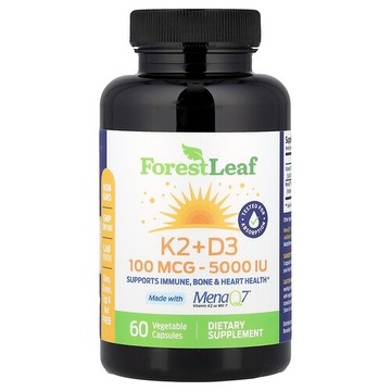 Forest Leaf, K2 + D3，100 微克（5000 國際單位），60 粒素食膠囊