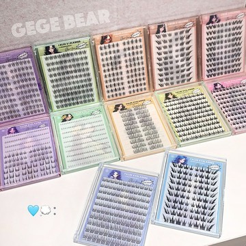 【台灣現貨】gegebear假睫毛 免膠無梗假睫毛段好漫畵濃密5D韓國女團眼睫毛速妝透明梗超自然自粘媽生感假睫毛仙子魚尾
