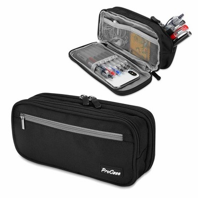 ProCase ペンケース 大容量 筆箱 シンプル 機能的 学生用 社会人用 多機能 ?ブラック
