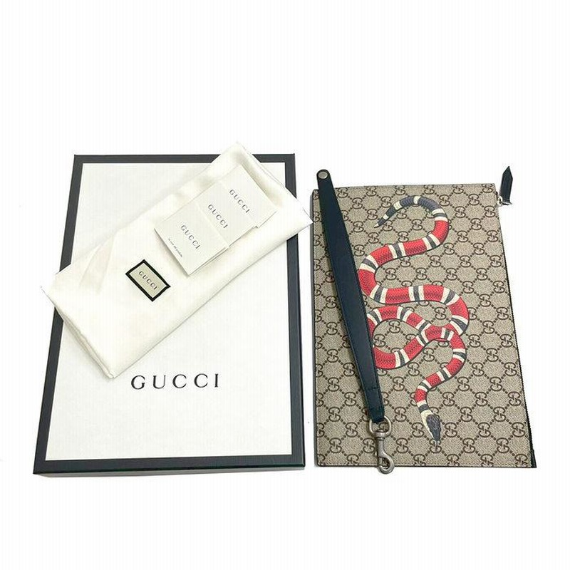 GUCCI/グッチ GGスプリーム×キングスネーク 473904 スネーク/蛇 クラッチバッグ ベージュ×黒 ユニセックス | LINEショッピング