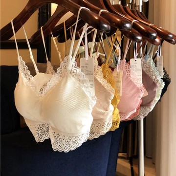 外貿出口日本吊帶美背心內衣女打底無鋼圈薄款蕾絲文胸抹胸式胸罩