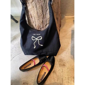 Bag House👜 原創蝴蝶結斜挎包學院風腋下包大容量百搭韓版帆布包學生女通懃包