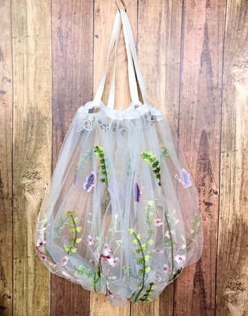植物圖案網紗刺繡 抓皺包 (訂製款)
