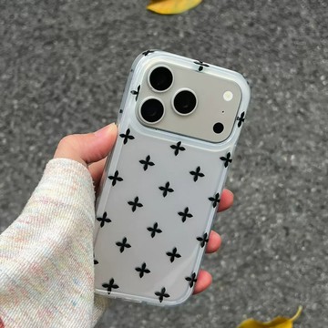 時髦簡約銀色十字花適用防摔殼 iphone17promax手機殼16 15 14 13 保護套 蘋果保護殼