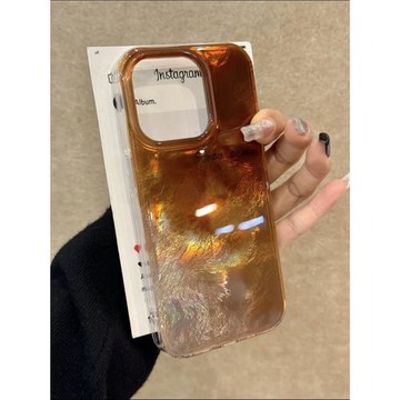 高級感咖色暈染錫紙紋適用iPhone16手機殼15promax蘋果14/13防摔小眾簡約